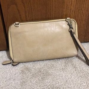Joy Susan clutch with shoulder strap NWT tan EUC